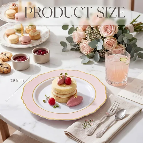 Miniatura 6 de WDF - 60 platos desechables cuadrados de plástico transparente de 7 pulgadas, para entradas, postres, ensaladas, para fiestas y bodas Rosa