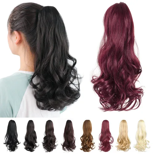 Miniatura 7 de Pinza de extensiones de cola de caballo de cabello rojo para mujer, postizo de cabello rizado de 16 pulgadas, extensiones de cabello sintético