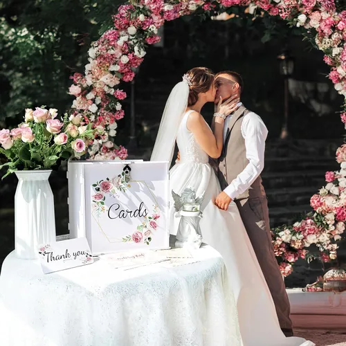 Miniatura 5 de OurWarm Caja de tarjetas de boda blanca de PVC con cerradura, caja de tarjeta de regalo para recepción de boda, caja de sobres de dinero de boda