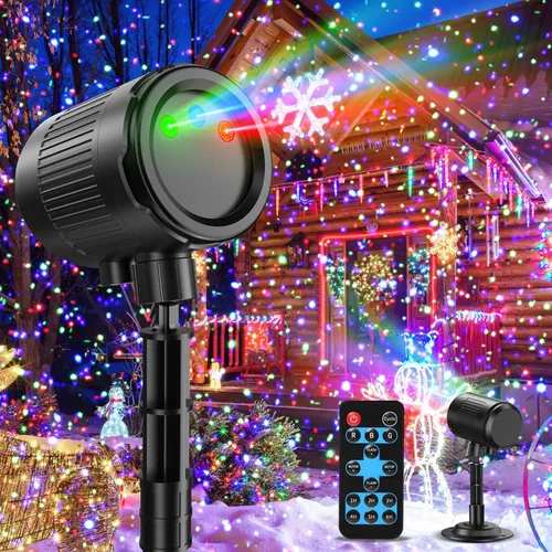 Proyector láser de Navidad para exteriores, proyector láser de 3 colores, espectáculo de luces de luciérnaga móviles con control remoto y