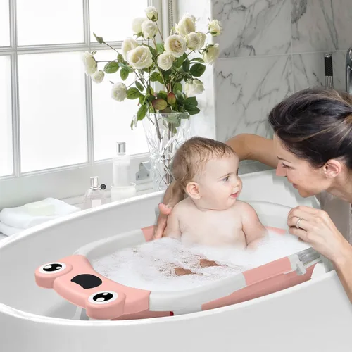 Miniatura 8 de DEANIC Bañera plegable para bebé con toallita para bebé, bañera infantil portátil con cojín suave de apoyo para el baño del bebé para recién nacidos