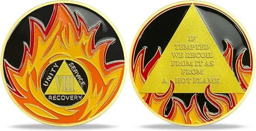 Moneda de sobriedad triangular de 8 años de llama | Alcohólicos Anónimos Monedas AA Regalos de sobriedad para hombres y mujeres | Moneda AA de