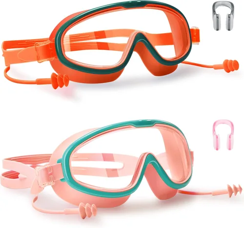 Miniatura 9 de Paquete de 2 gafas de natación para niños de 3 a 15 años de edad, marco grande HD, antivaho, gafas de natación para niños pequeños