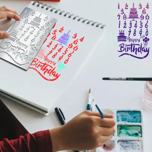 Miniatura 5 de MAYJOYDIY Plantillas de metal de feliz cumpleaños, plantilla de diario de metal, feliz cumpleaños, pastel, número, velas, marcapáginas, plantillas