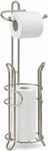 Miniatura 9 de SunnyPoint Soporte de papel higiénico independiente con almacenamiento, capacidad para 3 rollos de repuesto, acero resistente, acabado negro, fácil