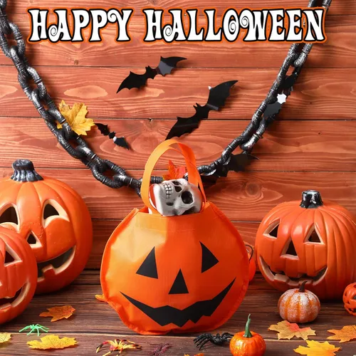 Miniatura 2 de 24 bolsas de calabaza de Halloween de 11.8 x 9.8 pulgadas, no tejidas, bolsas de truco o trato, cara de calabaza, caramelos, bolsa de regalo