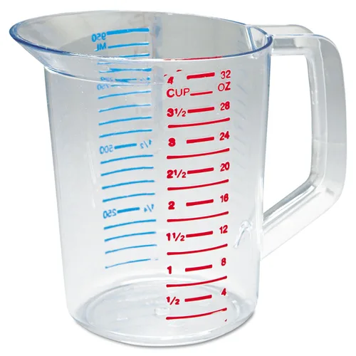Rubbermaid Commercial Products Bouncer Taza Medidora Transparente de 4 Tazas/1 Cuarto de Galón Transparente Resistente de Grado Alimenticio Fácil de