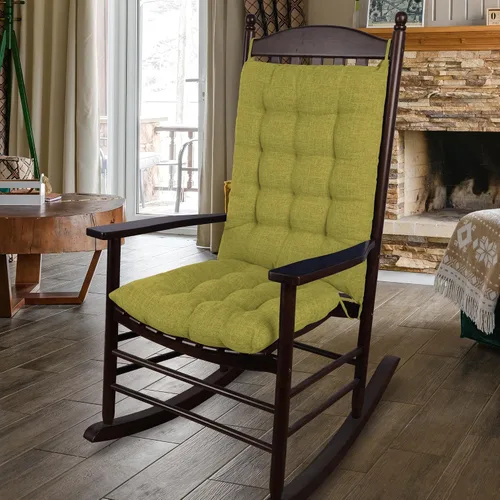 Miniatura 13 de ELFJOY Cojín extragrande para silla mecedora, de lino grueso, para respaldo y asiento, juego de 2 piezas con lazos