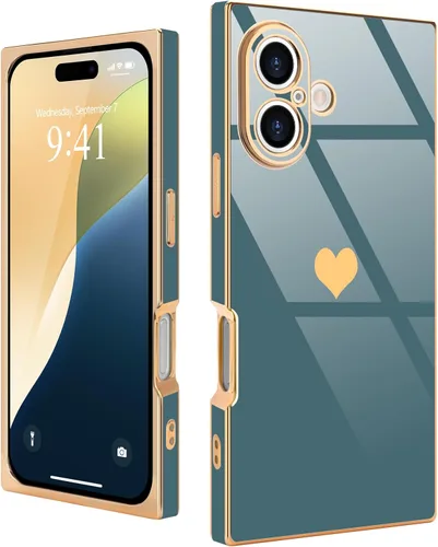 Miniatura 64 de Compatible con iPhone 12 Funda Rectangular Bonita Chapado Dorado Lujo Corazón de Amor Funda de Teléfono para Mujeres Niñas A Prueba de Golpes
