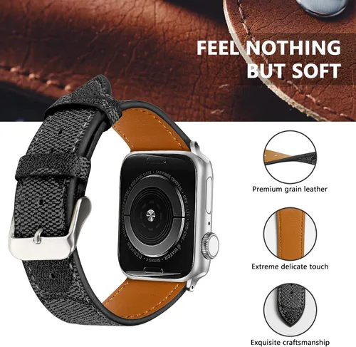 Miniatura 2 de Correa de cuero compatible con Apple Watch iWatch 1.496 in 1.575 in 1.614 in 1.654 in 1.732 in 1.772 in 1.929 in, correa de cuero de diseñador