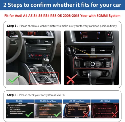 Miniatura 2 de Road Top Carplay inalámbrico Android Auto para Audi A4 A5 S4 S5 RS4 RS5 Q5 2008-2015 con sistema 3GMMI, kit de readaptación Carplay, soporte