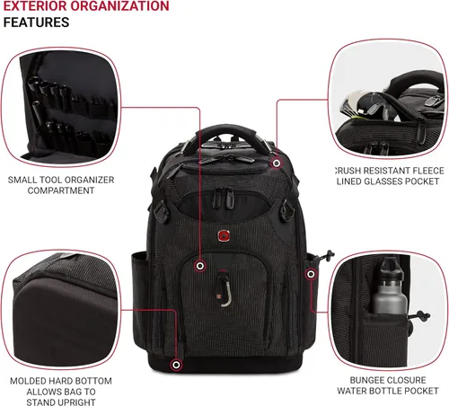Miniatura 4 de SwissGear Mochila de bolsa de herramientas, se adapta hasta, Negro, Grande
