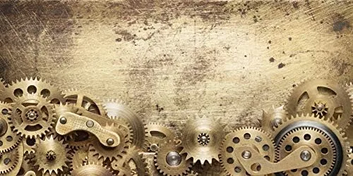 Leowefowa Telón de fondo retro steampunk de vinilo de 8 x 4 pies, engranajes de latón vintage, sistema dinámico, grunge, fondo de fotos de pared,