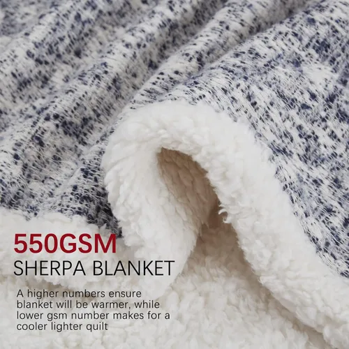 Miniatura 4 de SE SOFTEXLY Manta reversible de sherpa con 30% lana y 70% algodón, manta suave y esponjosa, manta de otoño e invierno para sofá, cama, silla