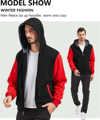 Miniatura 91 de GEEK LIGHTING Sudadera con capucha y cremallera para hombre, forro polar, chaqueta gruesa con capucha para invierno, cálida sudadera atlética