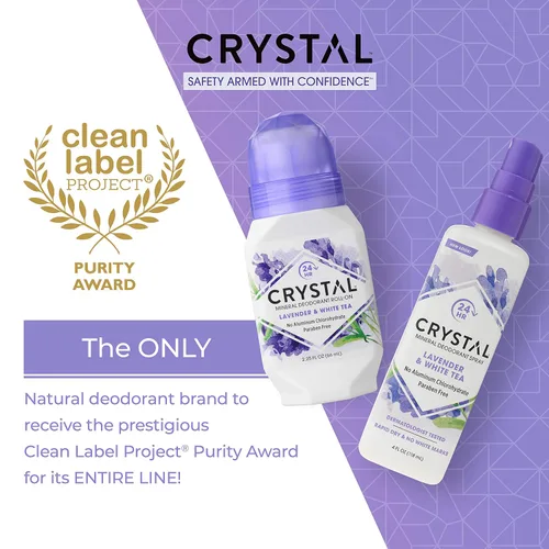 Miniatura 3 de CRYSTAL - Desodorante mineral sin aluminio, roll-on para mujeres y hombres, lavanda y té blanco, sin parabenos, certificado libre de crueldad animal