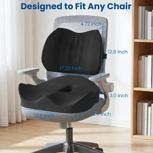 Miniatura 7 de Cojín de Asiento con Almohada de Soporte Lumbar para Silla de Oficina, Cojines de Espuma Viscoelástica Tamaño Extra Grande para Alivio del Dolor