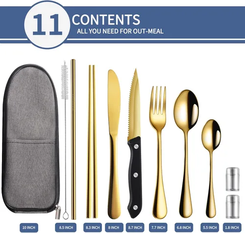 Miniatura 2 de Logcow Utensilios de viaje con estuche, utensilios reutilizables, juego de cubiertos portátiles de viaje para camping, juego de cubiertos de acero