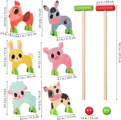 Miniatura 2 de TOYANDONA Juego de croquet para niños, juego de croquet de animales de madera de dibujos animados, divertidos juegos de césped para niños y niñas