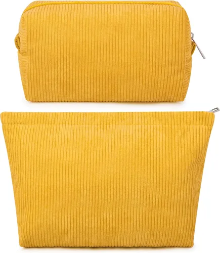 Miniatura 34 de SOIDRAM 2 Piezas de Bolsa de Maquillaje a Rayas Grande, Bolsa de Cosméticos de Cordura de Gran Capacidad, Bolsa de Lona Mixta de Artículos de Rayas