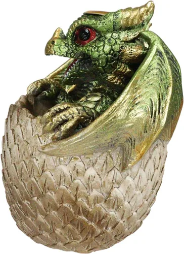 Miniatura 2 de Ebros Gift Adorable dragón verde Wyrmling de 4.25 pulgadas de alto sobre huevo dorado reflujo, quemador de incienso, figura de Calabozos y Dragones