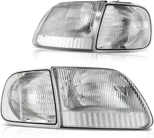 Miniatura 10 de DWVO Conjunto de faros delanteros compatible con Ford F-150 1997-2003, Ford Expedition 1997-2002, carcasa negra, lente reflectante transparente