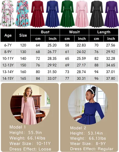 Miniatura 6 de Arshiner Vestido de fiesta para niñas con ribete festoneado, cinturón, acampanado, formal, por debajo de la rodilla, con bolsillos, para 6-15 años