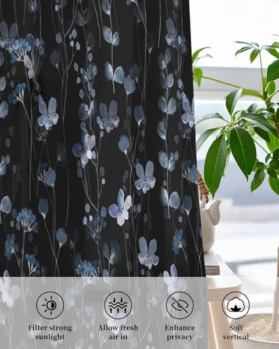 Miniatura 4 de Cortinas traslúcidas de flores azules de 90 pulgadas de largo, juego de 2 paneles de cortinas para cocina, dormitorio, sala de estar, puerta