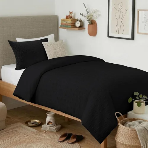 Miniatura 19 de Cozyide Beige Queen Duvet Cover Set, 3 Pieces Soft Seersucker Queen Size Duvet Cover with Zipper Closure and Corner Ties, 90"x90" Duvet Cover with 2