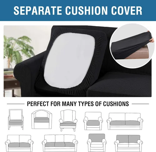 Miniatura 5 de H.VERSAILTEX 4 fundas de sofá elásticas para 3 fundas de cojín para muebles de sala de estar (funda base más 3 fundas de cojín de asiento), tela