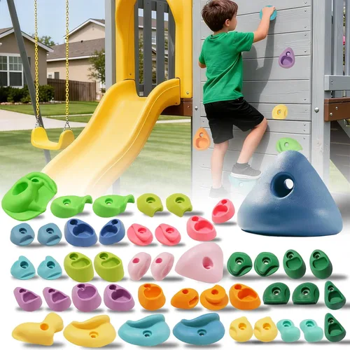 Juego de 45 soportes para escalada en roca para niños, agarres de pared para escalada en roca, juego de pared para interiores y exteriores, juego