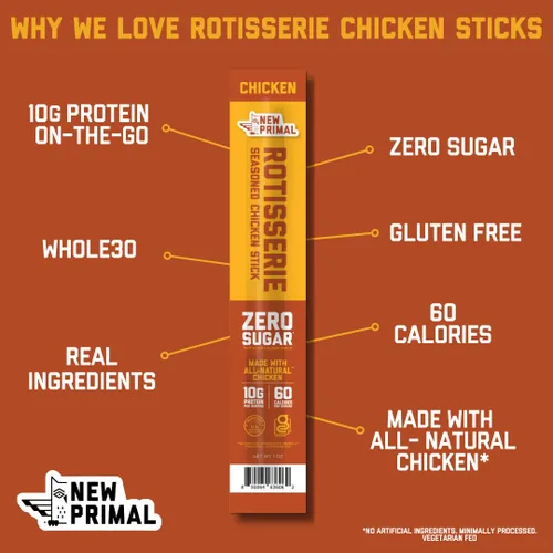 Miniatura 4 de New Primal Palitos de Pollo Rotisserie, Snack Alto en Proteína Sin Azúcar, Sin Gluten Whole30 Snacks Saludables, Apto para Keto y Paleo, Palito