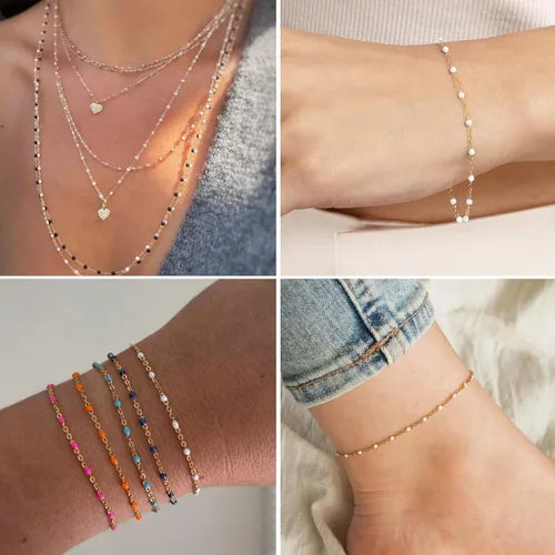 Miniatura 7 de Cadenas de esmalte dorado de 33 pies a granel, 2 mm, chapadas en oro de 18 quilates con PVD, acero inoxidable 304, cadena de eslabones con cuentas