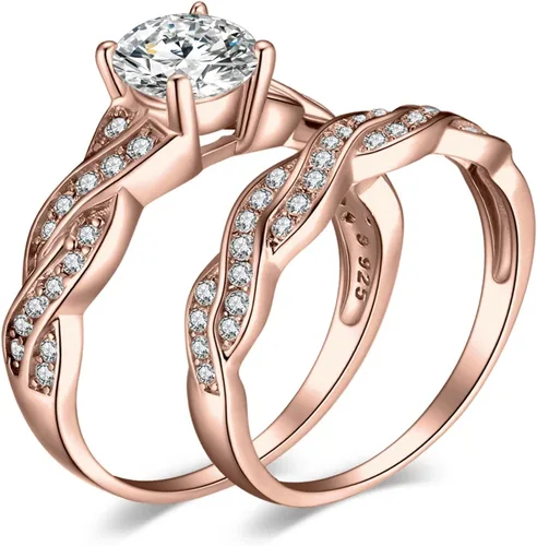 Miniatura 14 de JewelryPalace Anillos de compromiso para mujer, plata de ley 925 chapada en oro de 14 quilates, anillos de promesa de circonita cúbica para ella