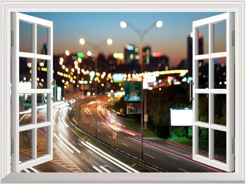 Miniatura 7 de Adhesivo de pared extraíble/mural de pared, semáforos de ciudad borrosa por la noche, decoración creativa de pared con vista de ventana, 24 x 32
