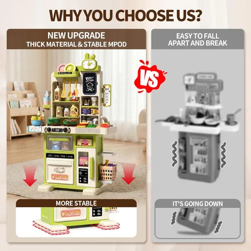 Miniatura 3 de Juego de cocina para niños de 33.8 pulgadas - 70 piezas con sonido y luz - Estufa de cocina con vapor, fregadero de juego y accesorios de cocina