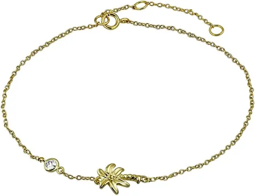 Plata de ley 925bezel-set CZ Palmera Womens Enlace Cadena Tobillera Pulsera