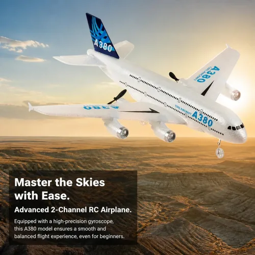 Miniatura 3 de Avión RC con control remoto listo para volar 2.4 GHz, modelo Airbus A380, juguete de avión RC de 2 canales para principiantes para niños y adultos