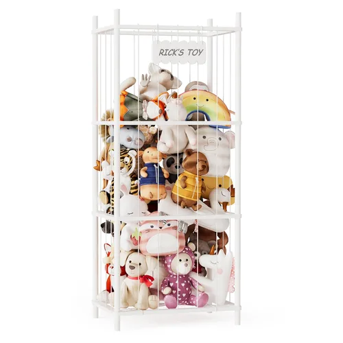 Miniatura 11 de SpaceAid Organizador de almacenamiento de animales de peluche, soporte de almacenamiento de juguetes de zoológico de animales de madera, jaula