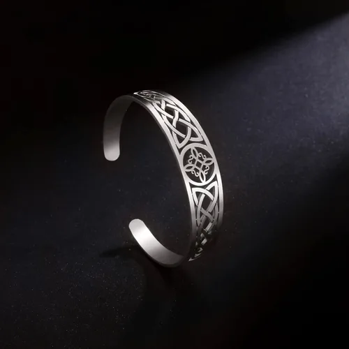 Miniatura 2 de Dreamtimes Pulsera de nudo de bruja para mujer, de acero inoxidable, ajustable, abierta, celta, cuaternario, Wicca, pulsera de nudo de brujas