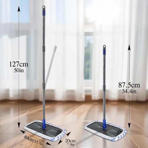 Miniatura 6 de MASTERTOP Trapeador plano de microfibra, mopa extendida para suelos húmedos y secos con 5 almohadillas reutilizables y mango telescópico, mopas