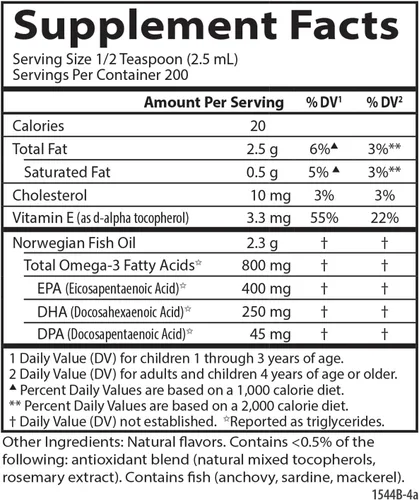Miniatura 3 de Carlson - El Mejor de Todos los Aceites de Pescado para Niños, 800 mg Omega-3s, Suplemento de Aceite de Pescado Líquido, Aceite de Pescado Noruego