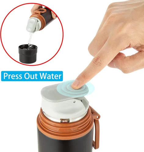 Miniatura 4 de Botella de agua aislada, taza de café al vacío de acero inoxidable con asa, taza de viaje deportiva de doble pared con tapa a prueba de fugas