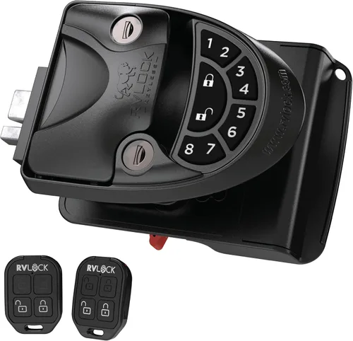 RVLOCK V4 Cerradura de puerta de caravana de metal premium con teclado y control remoto, reemplazo de cerradura de puerta de caravana sin llave