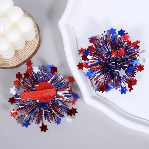 Miniatura 5 de Pinzas patrióticas para el 4 de julio para niñas y mujeres, con lazo metálico para animadora, con purpurina, rojo, blanco y azul, accesorios