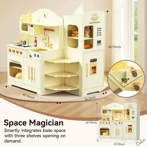 Miniatura 2 de Juego de cocina para niños con diseño giratorio, juego de cocina de madera para niños con máquina de hielo, juego de cocina de juguete para niños