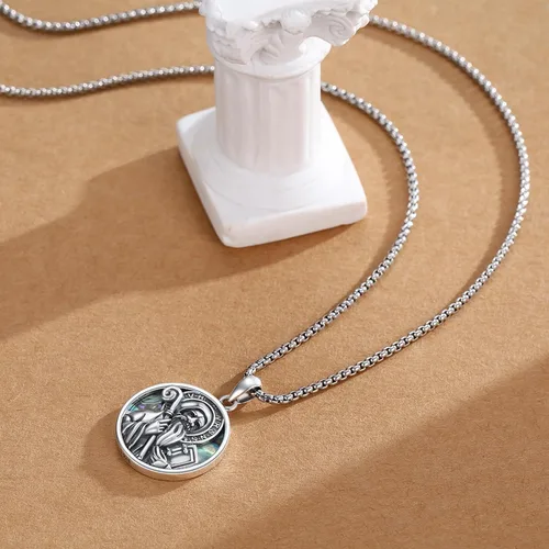 Miniatura 445 de Collar con colgante de plata de ley 925 con medalla de San Patrón, joyería religiosa para hombres y mujeres, con cadena de acero inoxidable 316L