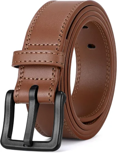 Miniatura 7 de XZQTIVE Cinturón de cuero hipoalergénico sin metal para hombre, cinturón de cuero para jeans y vestido, sin níquel, con hebilla negra
