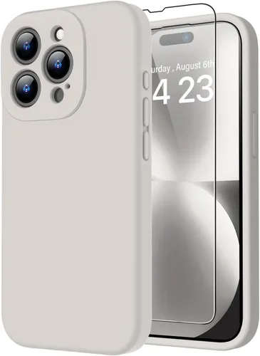 Miniatura 15 de bicol Funda para iPhone 15 Pro con protector de pantalla, protección mejorada del lente de la cámara, funda protectora de silicona líquida suave
