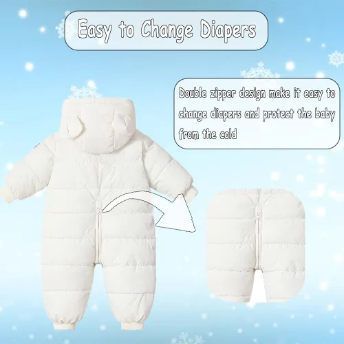 Miniatura 2 de Ilyboz Traje de nieve para bebé, lindo traje de oso para recién nacido, abrigo de invierno cálido con capucha para niños y niñas